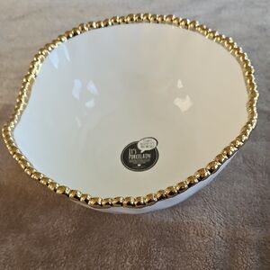 White Porcelain Bowl with Gold Trim